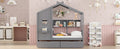 Wooden Twin Size House Bed With 2 Drawers,Kids Bed With Storage Shelf, Gray Twin Gray Solid Wood