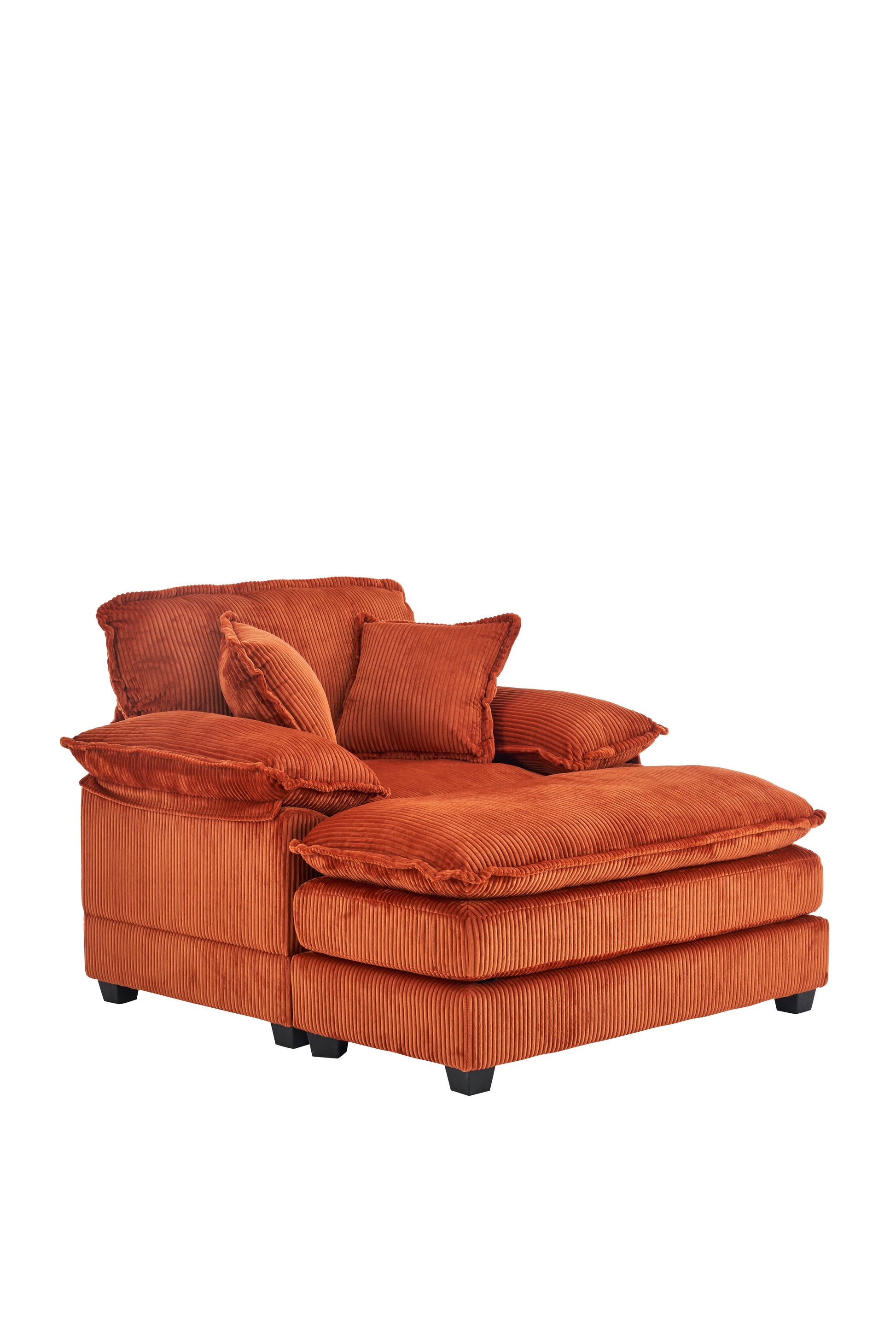 56.3 Inch Corduroy Single Sofa With 2 Toss Pillows And A Ottoman ,Comfy Sofa Deep Seat Couch For Living Room Orange Foam 1 Seat