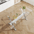 Dining Table. Modern Tempered Glass Dining Table. Large Modern Office Desk With Silver Plated Metal Legs And Mdf Crossbars, Suitable For Both Home And Office Use. Kitchen. 71 ''X35.4''X30 '' 1105 Transparent Glass