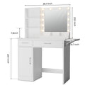 Vanity Desk With Drawers & Mirror With Lights, With Drawers & Cabinet 3 Shelves Lots Storage For Stylish Bedroom White White Particle Board