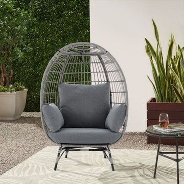 Large Outdoor Egg Chair, Indoor Patio Wicker Basket Chair With Cushion, Rattan Egg Chairs For Bedroom, Outside, Balcony,Grey Grey Pe Rattan Iron