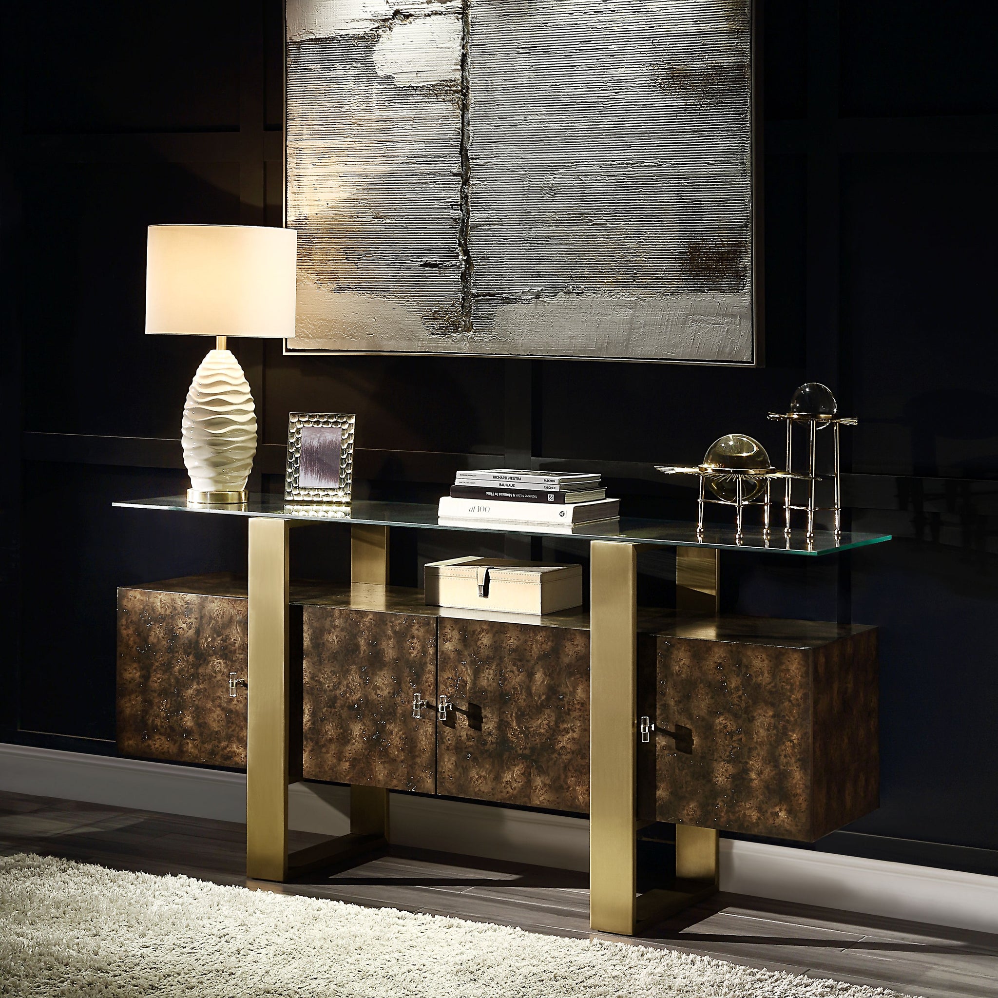 Mabyn Console Cabinet, Brass & Antique Brown Finish Ac01923 Brown Wood