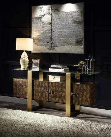 Mabyn Console Cabinet, Brass & Antique Brown Finish Ac01923 Brown Wood