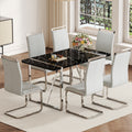 Table And Chair Set.A Rustic Industrial Rectangular Mdf Black Dining Table With Mdf Desktop And Electroplated Silver Metal Legs.Paried With 6 Chairs With Pu Cushion And Metal Legs. Black,Light Gray,Silver Seats 6 Mdf Metal