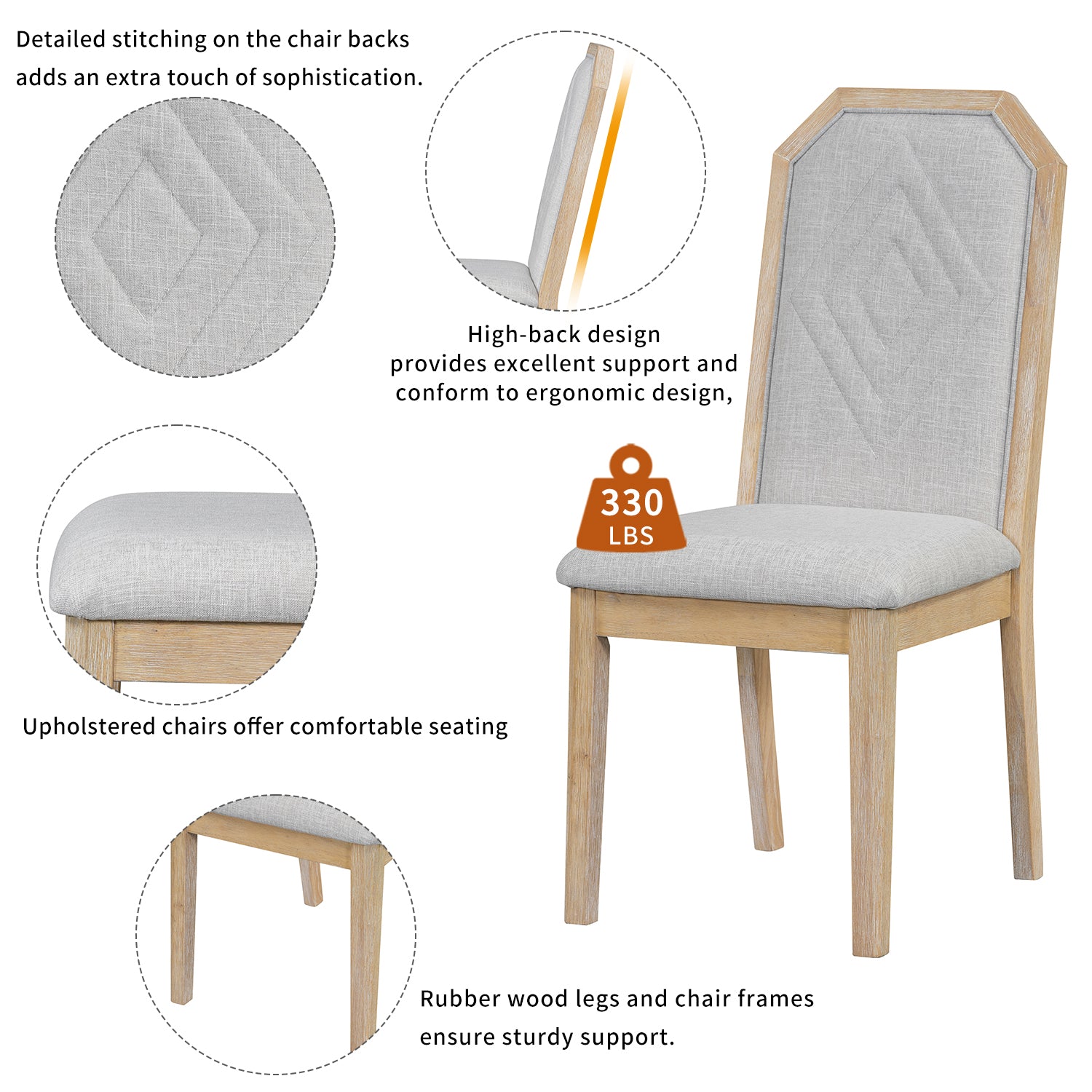 7 Piece Farmhouse Dining Set Classic Rustic Table And 6 High Back Design Chairs For Dining Room, Kitchen Natural Wood Wash Natural Wood Wash Solid Wood Mdf