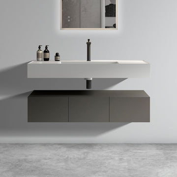 U064 Flora48W 102 Floating Bathroom Sink With Storage Cabinet, Space Gray Wall Mounted Basin With Cabinet With 3 Soft Close Doors Gray Bathroom Modern Engineered Wood