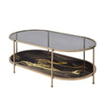 Fiorella Coffee Table, Glass, Black Marble Paint & Gold Finish Lv02222 Gold Metal