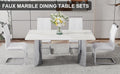 Modern Minimalist Dining Table. Imitation Marble Glass Sticker Desktop, Stainless Steel Legs, Stable And Beautiful. 4 White Pu Seats. 63 