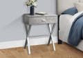 Accent Table, Side, End, Nightstand, Lamp, Storage Drawer, Living Room, Bedroom, Grey Laminate, Chrome Metal, Contemporary, Modern Grey Particle Board