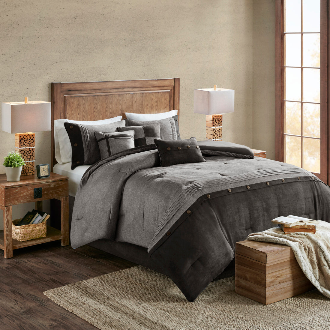 7 Piece Faux Suede Comforter Set Grey King King Grey Polyester