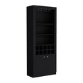 Cabinet 4 Tier, Glass Holder Stemware Rack, Wine Cabinet, Liquor Cabinet, 10 Bottle Cubbies, 4 Shelves, Black Black Solid Wood Mdf Engineered Wood