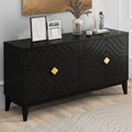 4 Door Sideboard Storage Cabinet For Living Room And Dining Room, Two Large Cabinets With Gold Handles And Adjustable Shelf, Black Black Rubberwood Solid Wood Mdf