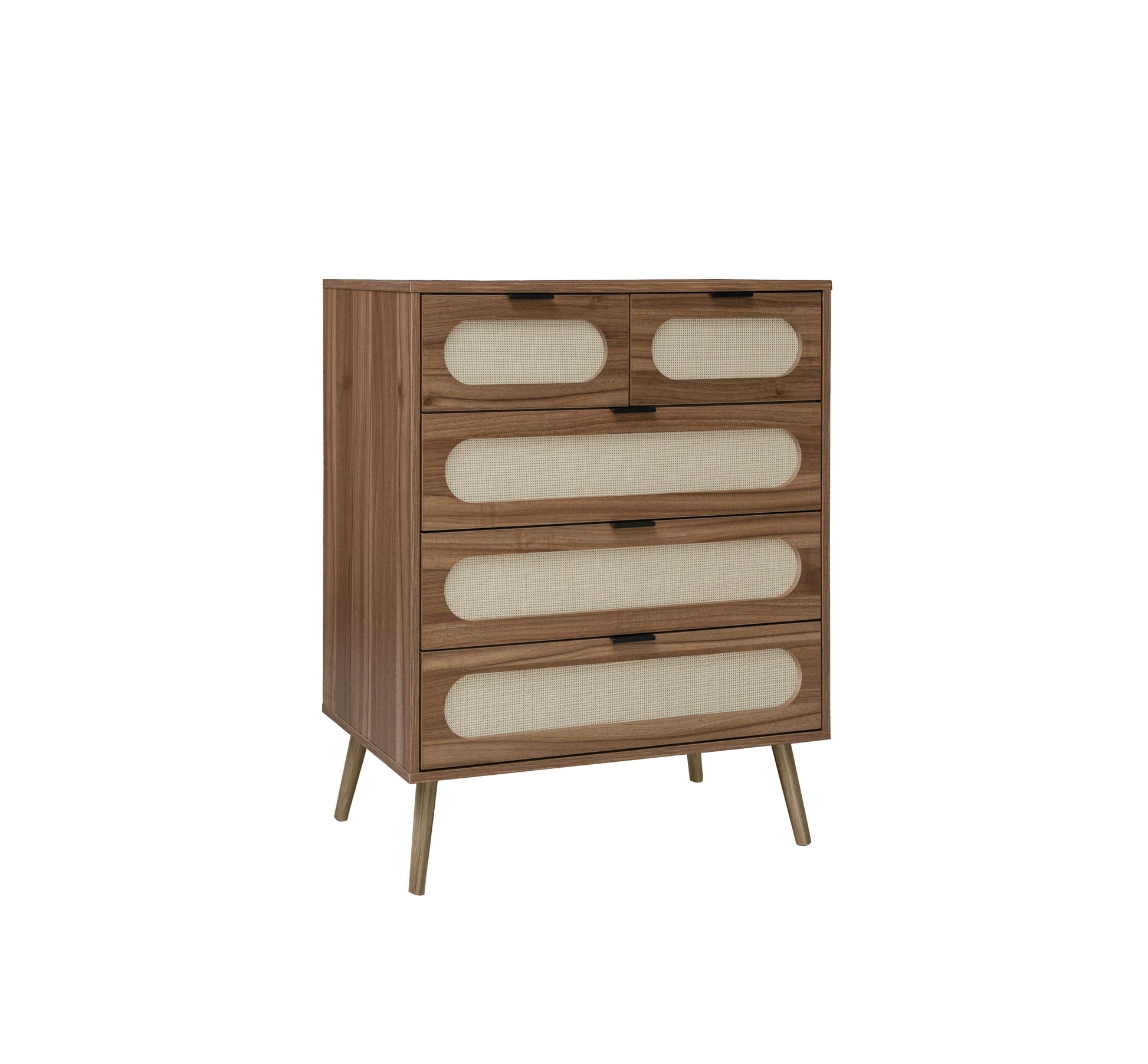 5 Drawer Cabinet, Accent Storage Cabinet, Suitable For Living Room, Bedroom, Dining Room, Study Walnut Mdf