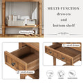 Narrow Console Table, Slim Sofa Table With Three Storage Drawers And Bottom Shelf Natural Natural Solid Wood Mdf
