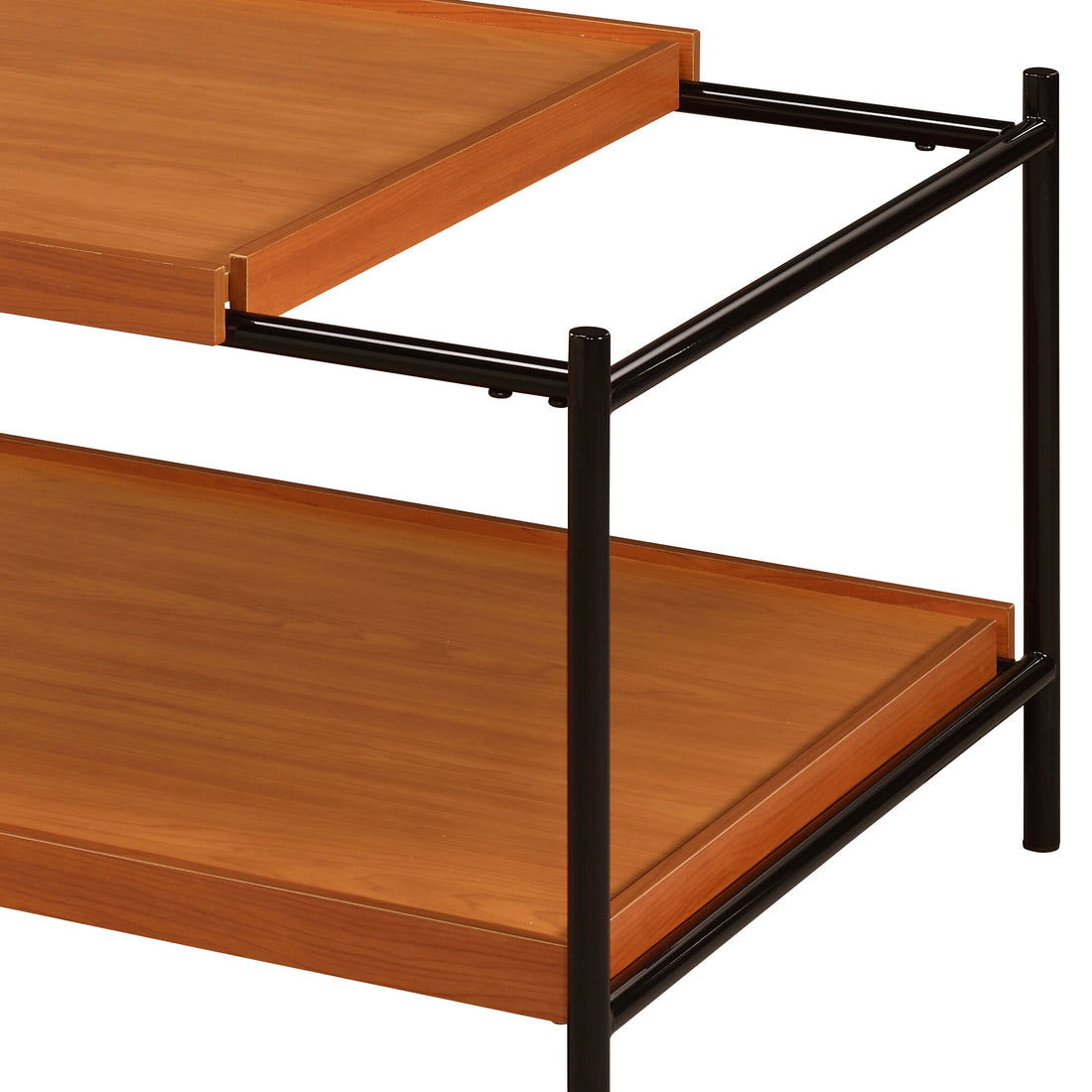 Honey Oak And Black 2 Shelf Coffee Table Honey Primary Living Space Oak Rectangular Wood Metal