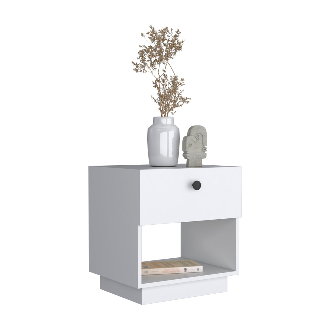 Single Drawer Nightstand 19"H With Open Storage Shelf, White White Particle Board Particle Board