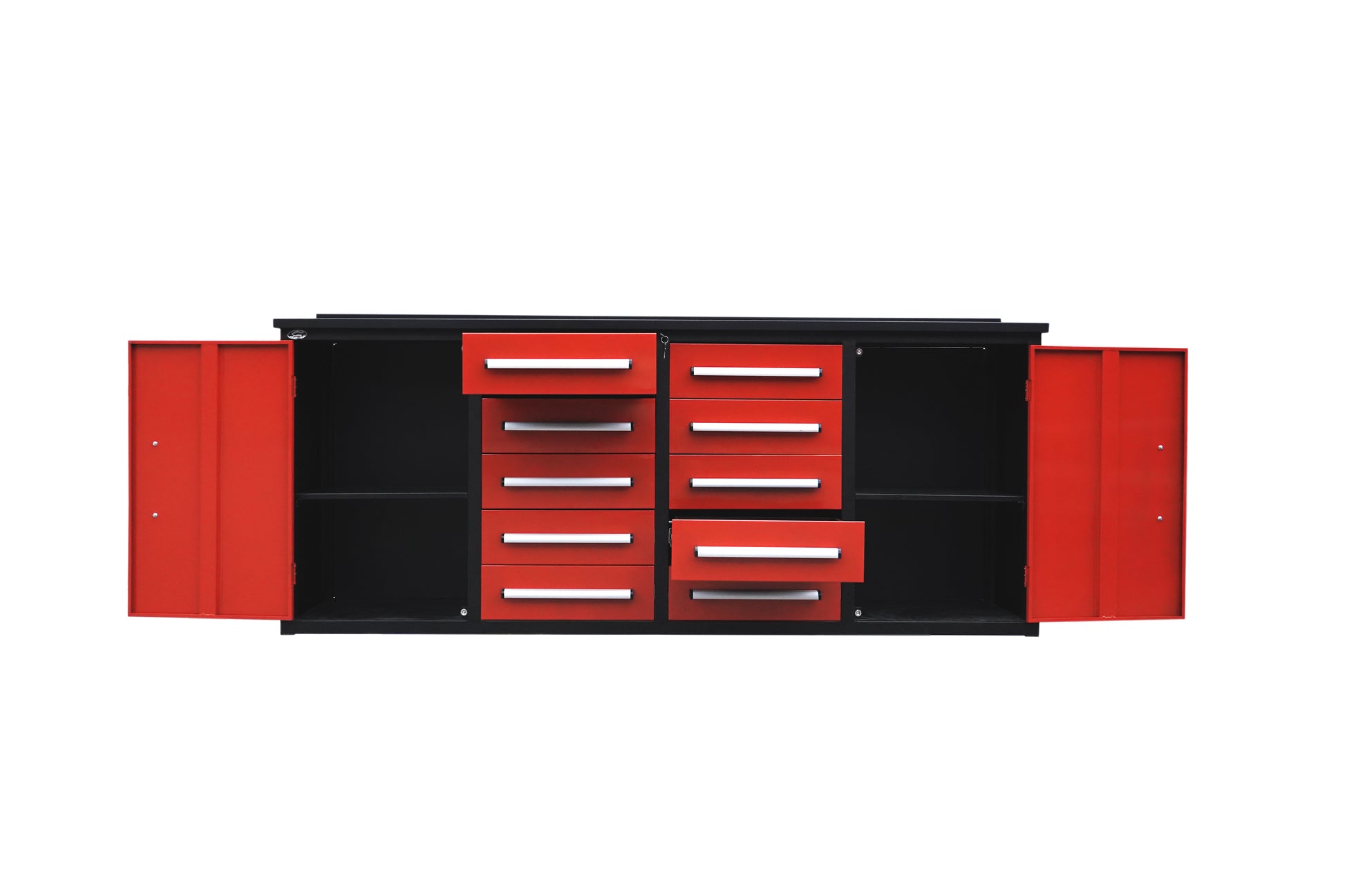 7' Storage Cabinets With Workbench 10 Drawers & 2 Cabinets Red Steel