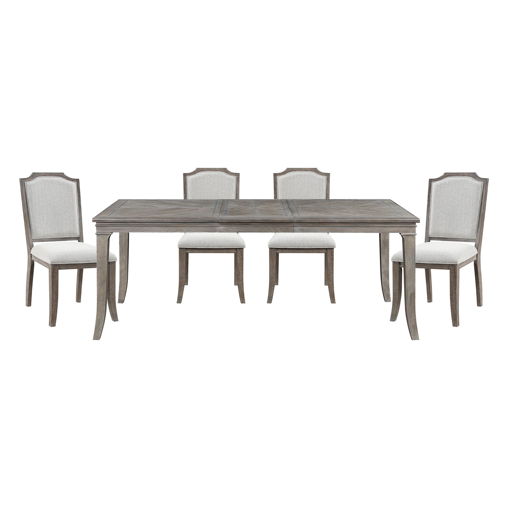 Classic Kitchen Dining 5Pc Set Extendable Table And 4 Side Chairs Chenille Fabric Upholstered Brown Gray Finish Wooden Furniture Wood Wood Brown Gray Seats 4 Wood Dining Room Removable Leaf