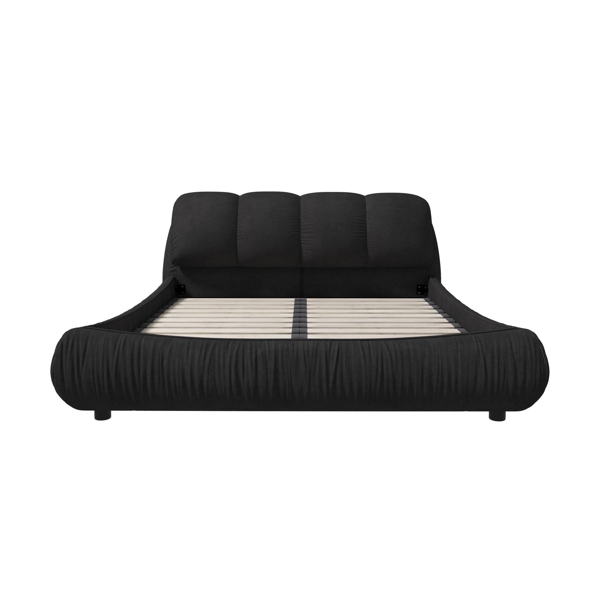Queen Size Upholstered Platform Bed With Oversized Padded Backrest, Thickening Pinewooden Slats And Solid Wood Leg,Black Box Spring Not Required Queen Black Wood Pine Solid Wood