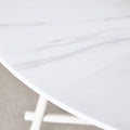 A Modern Minimalist Circular Dining Table With A 42 Inch Diameter White Patterned Tabletop And White Metal Legs. Suitable For Restaurants, Living Rooms, And Conference Rooms. White Mdf Metal