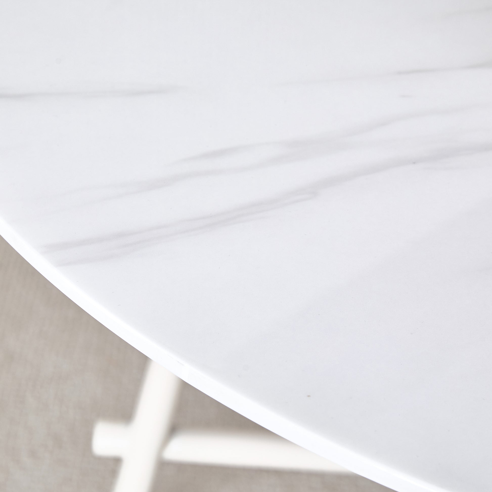 A Modern Minimalist Circular Dining Table With A 42 Inch Diameter White Patterned Tabletop And White Metal Legs. Suitable For Restaurants, Living Rooms, And Conference Rooms. White Mdf Metal