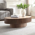 Modern Handcraft Drum Coffee Table Length 43.7 Inch Ellipse Coffee Table For Living Room,Oval Small Coffee Table With Sturdy Pedestal,Walnut Mdf Walnut Mdf