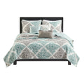 6 Piece Printed Quilt Set With Throw Pillows Aqua Full Queen Full Aqua Cotton