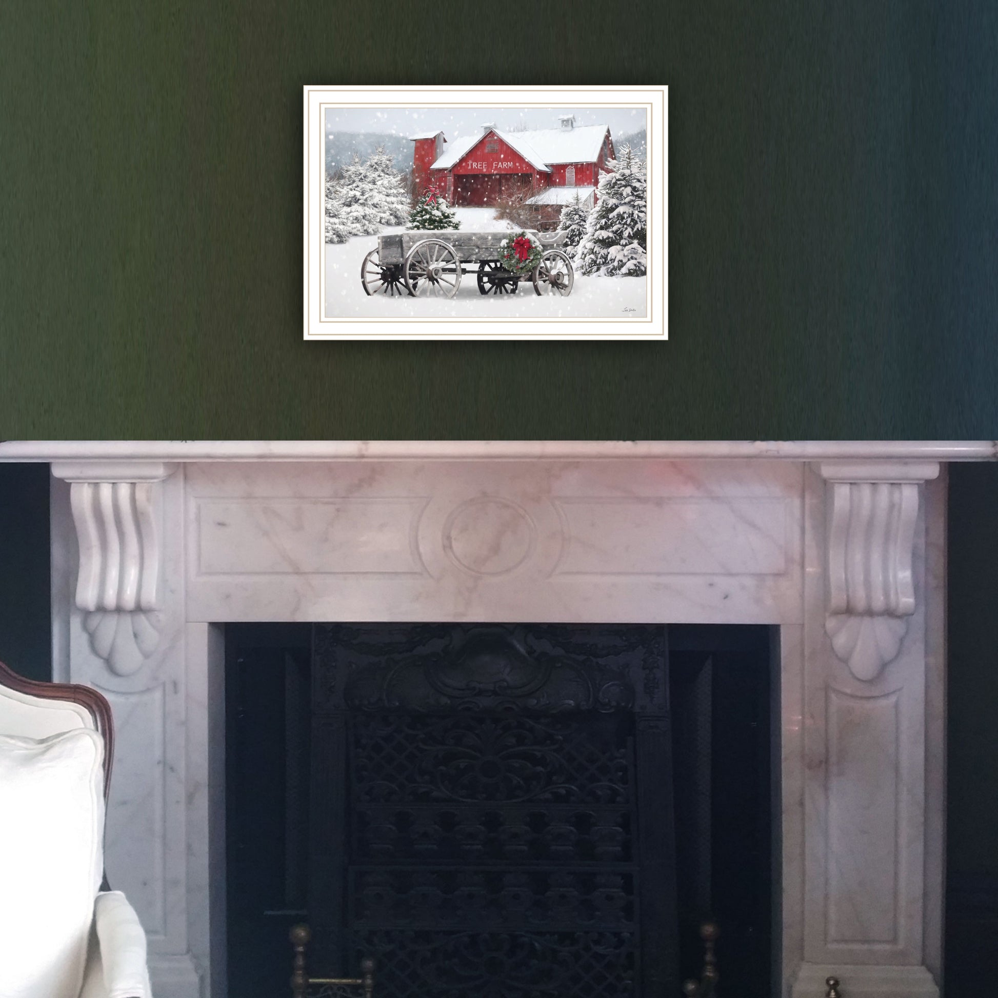 Tree Farm Wagon White Framed Wall Art For Living Room, Bedroom Wall Art Print For Home Decor By Lori Deiter Multi Wood Paper