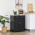 Homcom Sideboard With Solid Wood Countertop, Modern Kitchen Storage Cabinet, Coffee Bar Cabinet With 2 Drawers, Doors And Adjustable Shelf, Black Black Steel