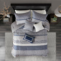 7 Piece Jacquard Comforter Set Navy Queen Queen Navy Polyester