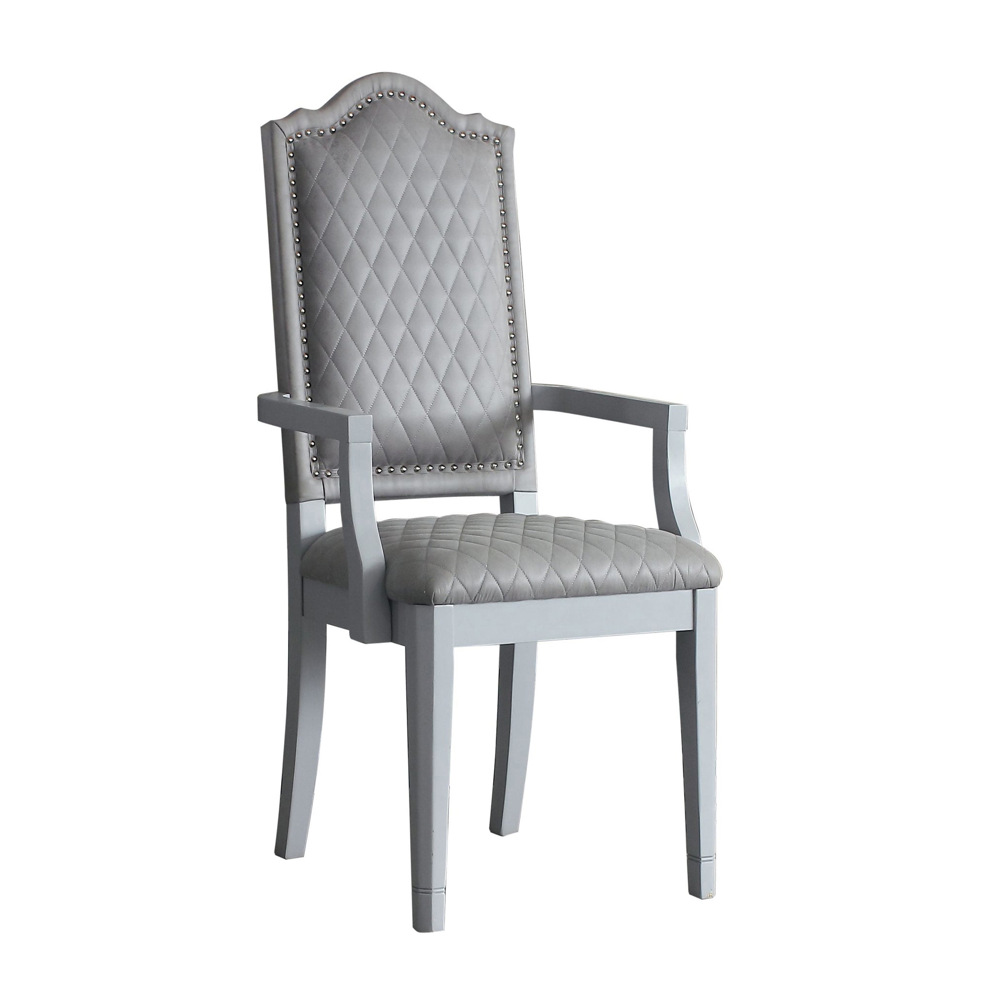 Two Tone Grey And Pearl Grey Upholstered Back Arm Chairs Set Of 2 Grey Dining Room Modern Rubberwood Wood Fabric