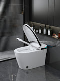 Luxury Smart Toilet With Bidet Seat Built In, Intelligent Toilet Auto Open Close Seat, Foot Sensor, Led Display,Night Light, Warm Water & Dryer,White White Bathroom Porcelain