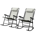 Outsunny 2 Piece Outdoor Rocking Chair Set, Patio Folding Lawn Rocker Set With Headrests For Yard, Patio, Deck, Backyard, Cream White Cream White Fabric Metal