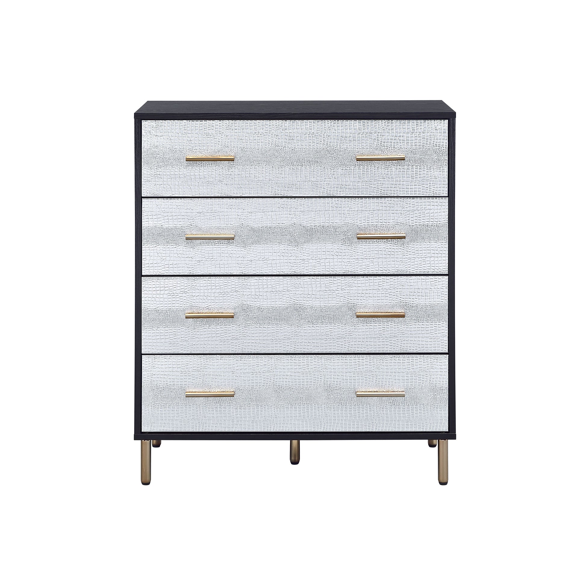 Black And Silver 4 Drawer Chest Black Gold Bedroom Wood Metal