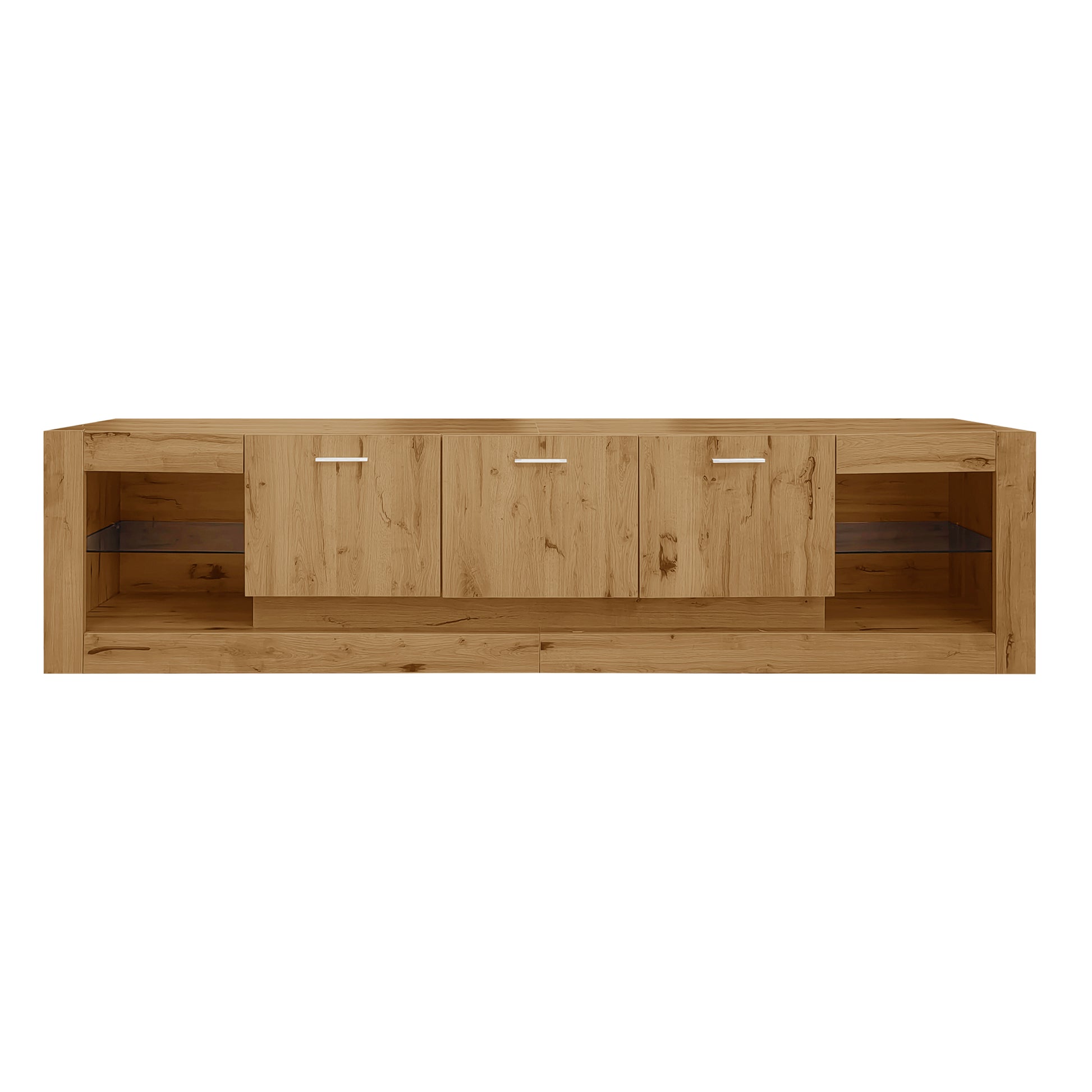 78'' Modern Tv Stand With 6 Cabinets& 2 Open Compartments, Entertainment Center For Tvs Up To 90'', Television Console For Living Room, Bedroom, Home Theatre Natural Wood Brown Primary Living Space 80 89 Inches 80 89 Inches 80 Inches Particle Board