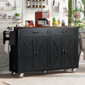 K&K 53.5''Farmhouse Kitchen Island With Power Outlet, Kitchen Storage Island With Drop Leaf, Spice Rack And Drawer, Rolling Kitchen Cart On Wheels, For Home, Kitchen And Dining Room, Black Black