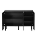 Cream Style Minimalist Shoe Cabinet With 5 Solid Wood Legs, Sideboard Buffet Cabinet With Adjustable Shelves, Large Storage Cabinet With Wave Doors For Living Room, Black Black Mdf