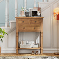 Narrow Console Table, Slim Sofa Table With Three Storage Drawers And Bottom Shelf Natural Natural Solid Wood Mdf