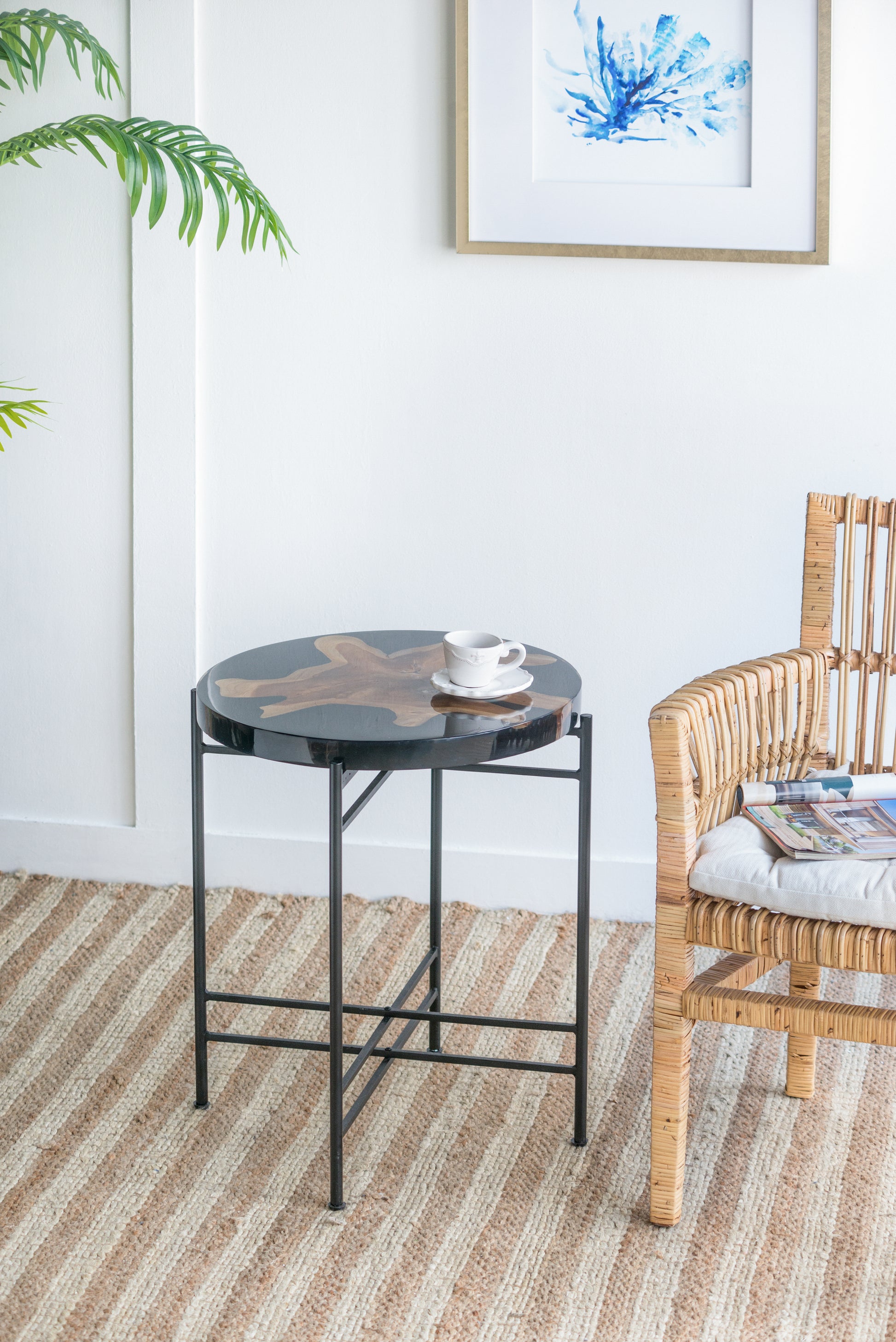 D22X23.5" Side Table Black Brown Wood