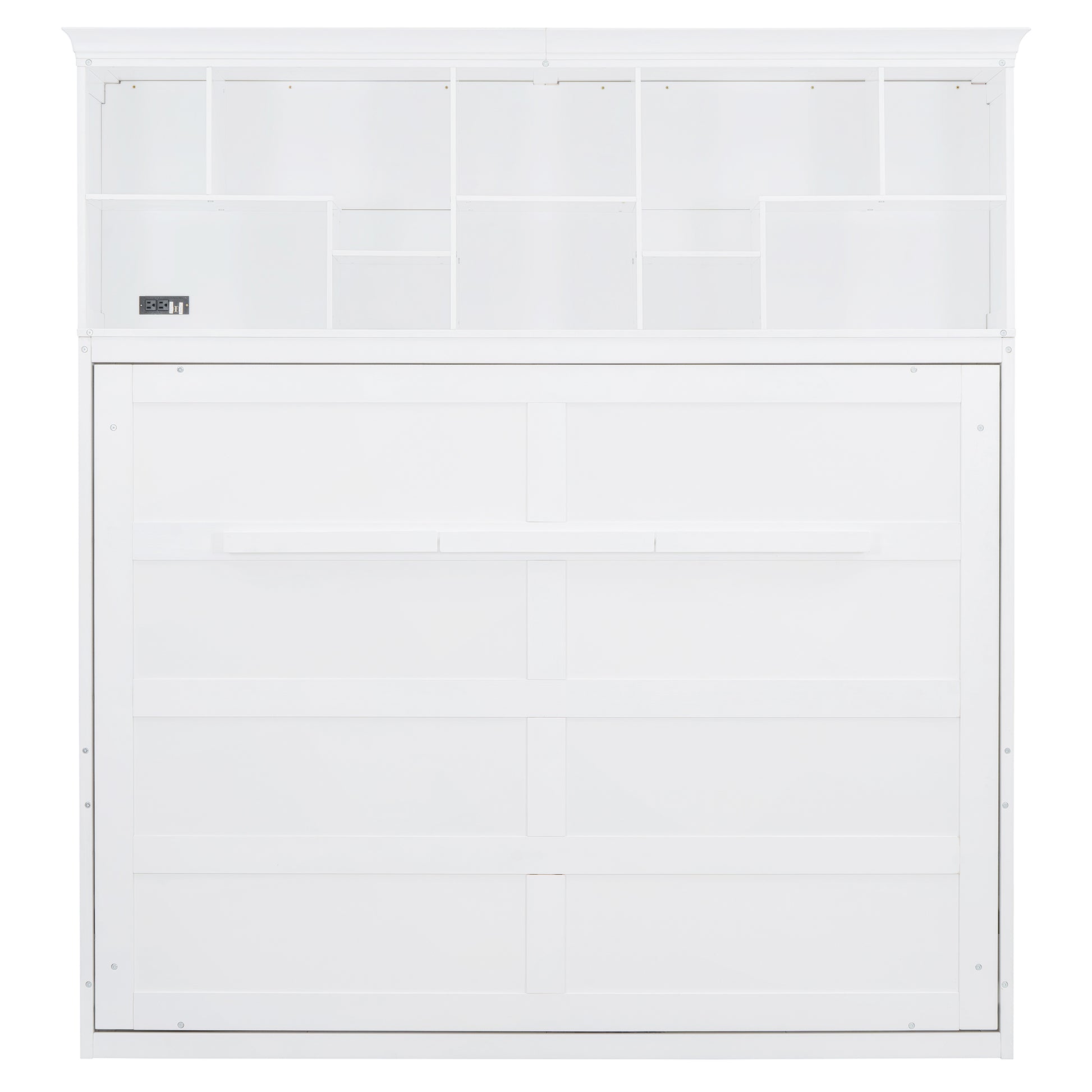 Queen Size Murphy Bed Wall Bed With Top Shelves & Usb,White Queen White Plywood