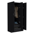 Ohio Armoire Wardrobe With 3 Doors, 2 Drawers, And 4 Tier Shelves Black Black Bedroom Particle Board