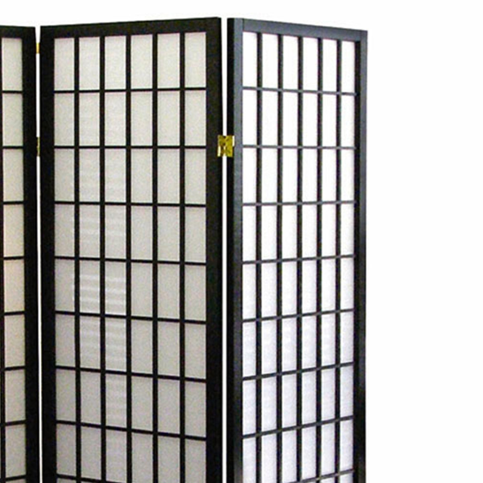 70" Tall 3 Panel Screen Room Divider, Japanese Style With Black Finish Black Wood