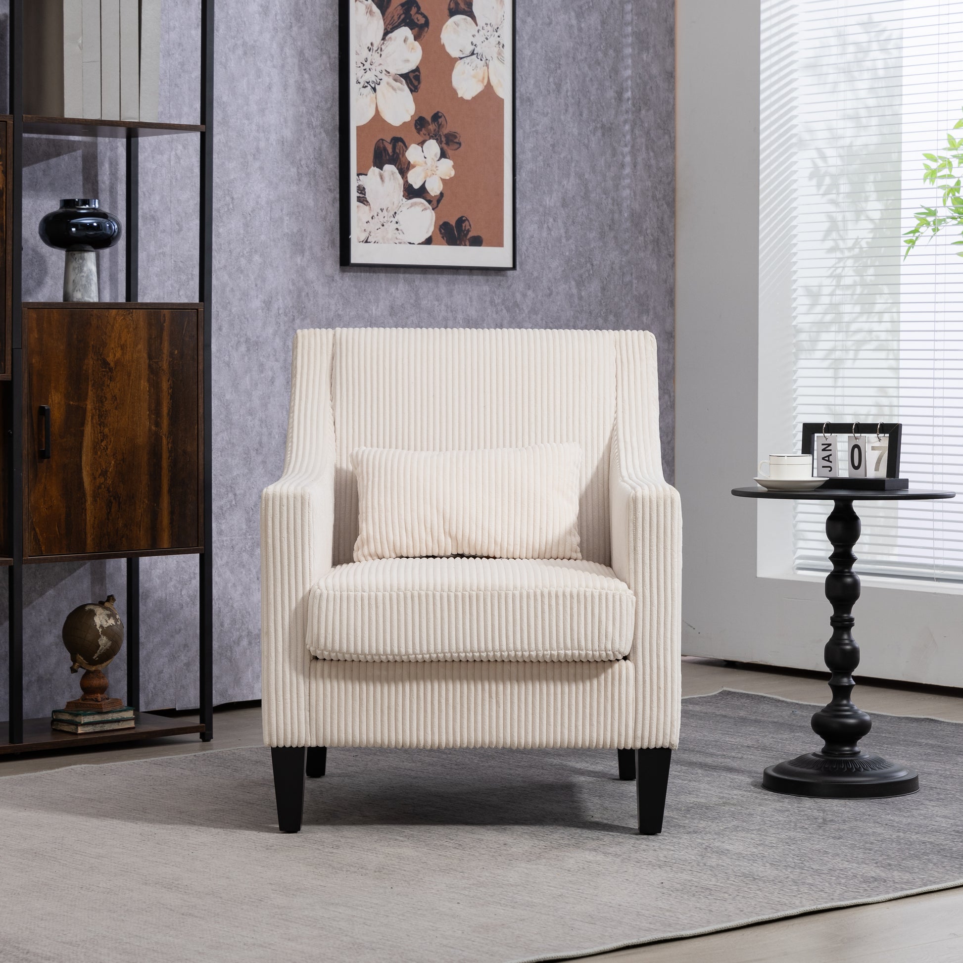 Coolmore Modern Accent Chair,Upholstered Armchair With Scooped Arms For Bedroom,Apartment,Studio,Office,Waiting Room Beige Corduroy Beige Primary Living Space Foam Corduroy