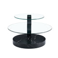 Modern And Practical Double Deck Round Table. Double Storage Space, Made Of Glass Tabletop And Mdf Table Legs. Suitable For Living Room And Bedroom And Dining Room. Black Mdf Glass