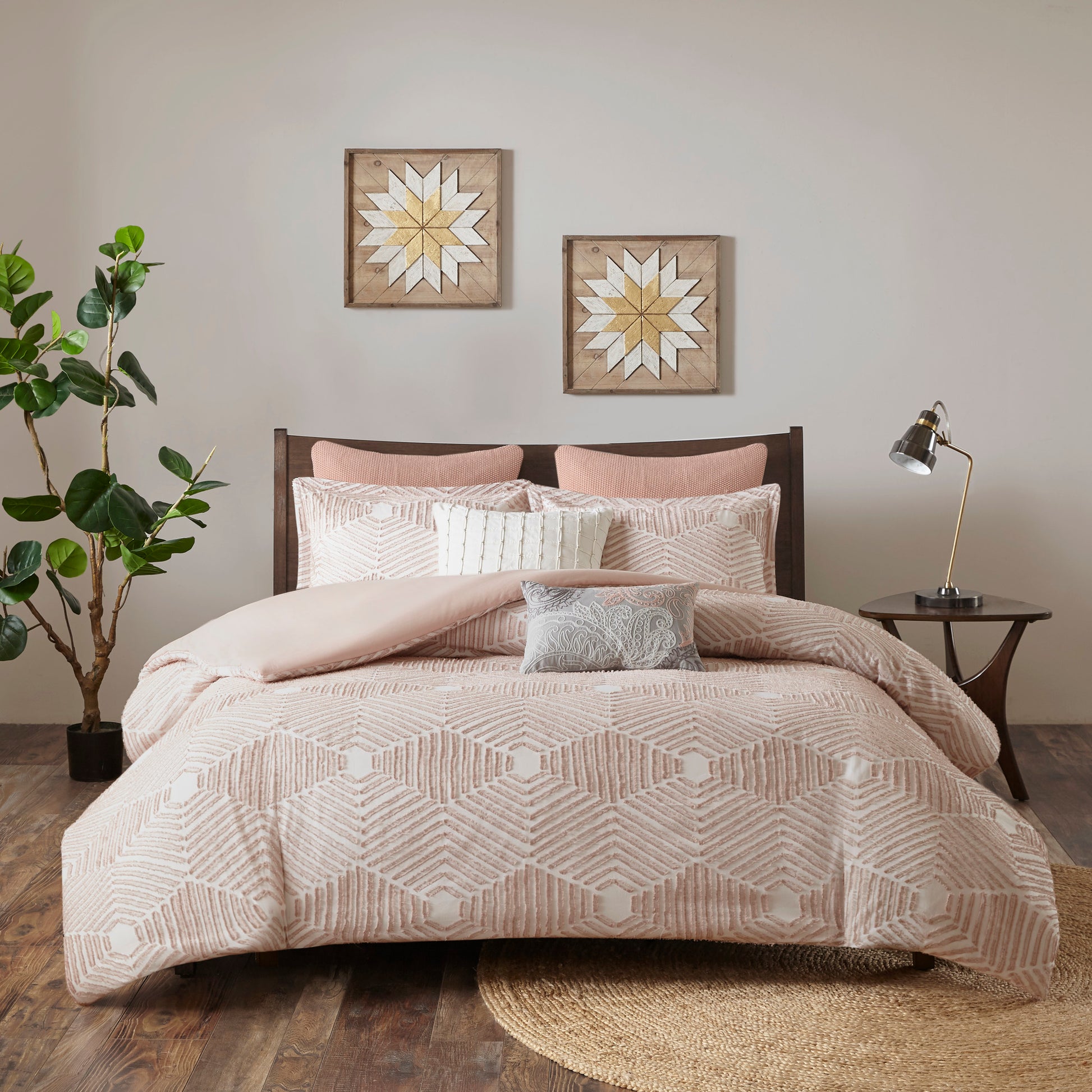 Cotton Jacquard Comforter Set Blush King Cal King King Blush Cotton