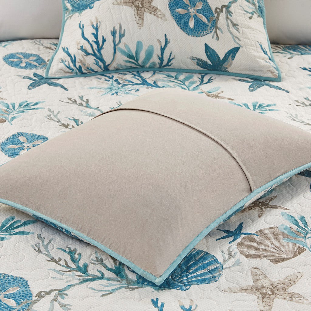 6 Piece Cotton Sateen Quilt Set With Throw Pillows Aqua Full Queen Full Aqua Cotton