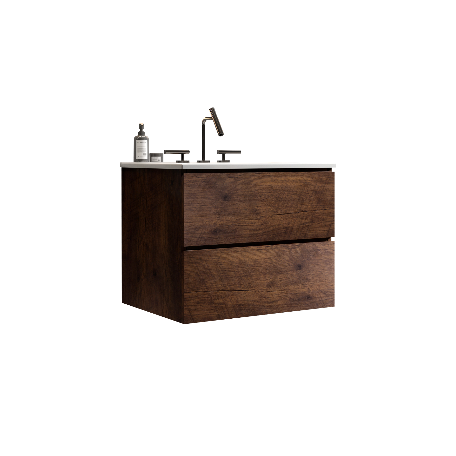 Wall Mount 24" Walnut Bathroom Vanity With Ceramic Sink With Three Faucet Holes, Large Storage Floating Bathroom Vanity For Modern Bathroom, One Piece Sink Basin Without Drain, Pre Assembled Walnut Bathroom Modern Ceramic Mdf