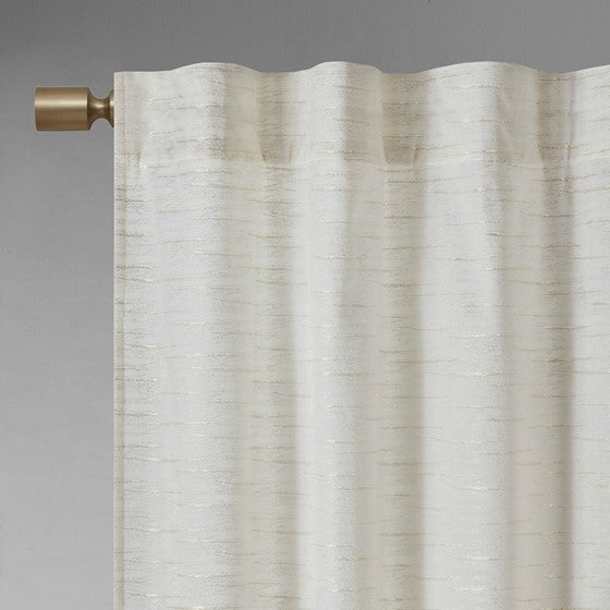 Room Darkening Metallic Printed Poly Velvet Rod Pocket Back Tab Window Panel Pair White Polyester