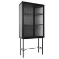 Elegant Floor Cabinet With 2 Tampered Glass Doors Living Room Display Cabinet With Adjustable Shelves Anti Tip Dust Free Easy Assembly Black Color Black Steel