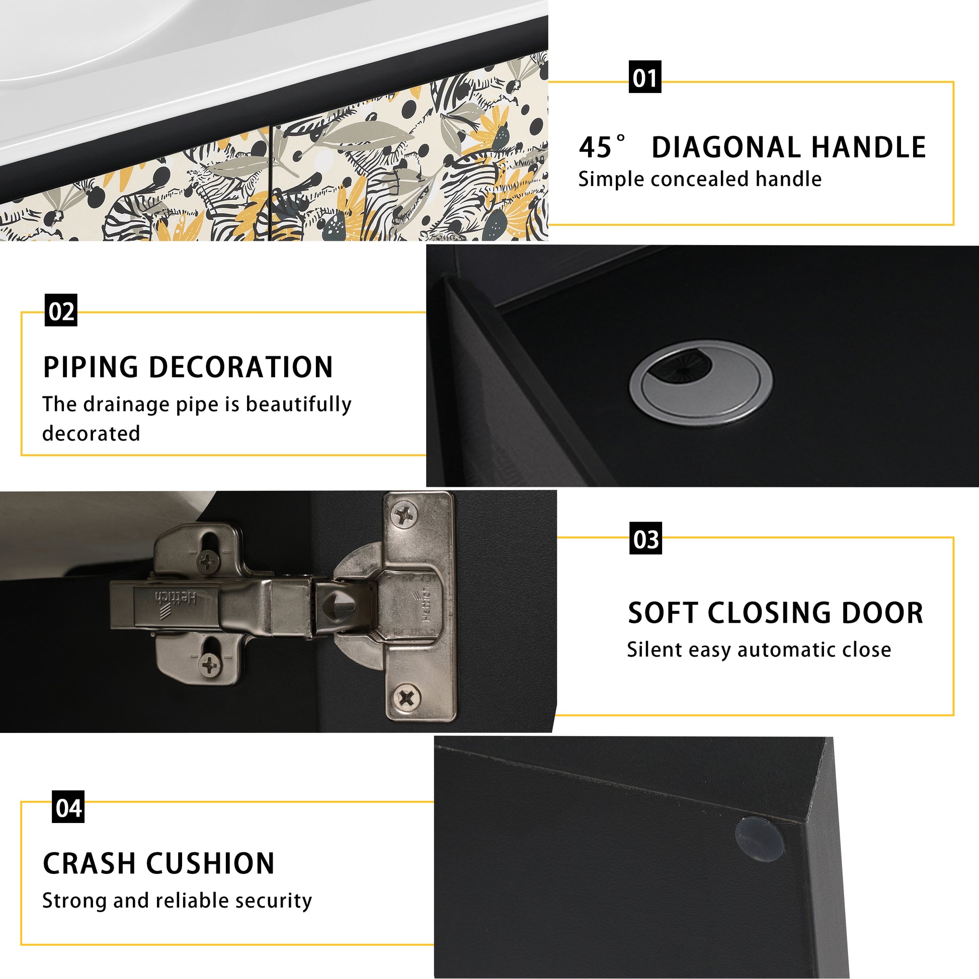 30'' Floating Wall Mounted Bathroom Vanity With Ceramics Sink & Soft Close Cabinet Door, Kd Package Black Bathroom Modern Plywood